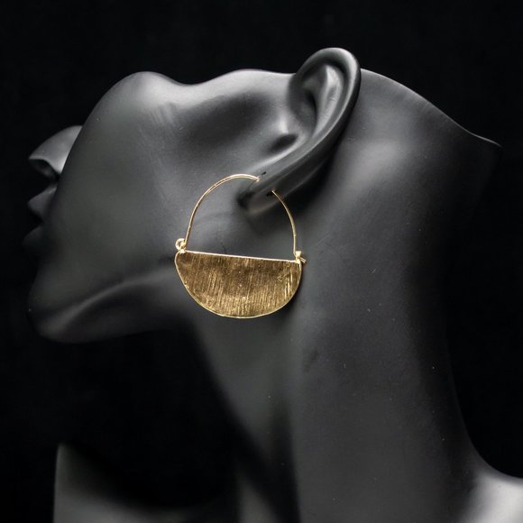 Half Moon Hammered Drop Hoop Earrings in Gold - Picture 4 of 7
